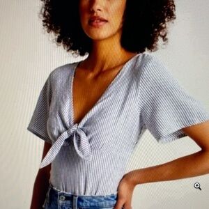 Abercrombie & Fitch Blue & white stripe V Neck Bodysuit size L
